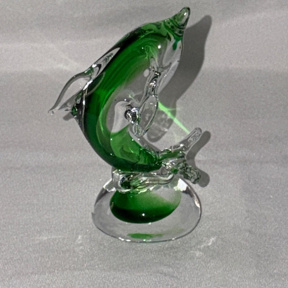 Vtg‎ Murano Style Italian Glass Art Green Sommerso Dolphin Figurine